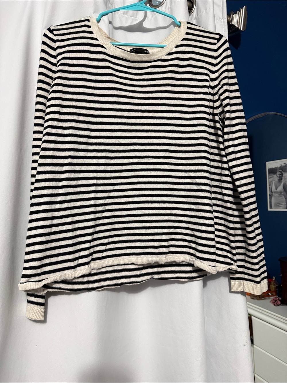H&M Black & Cream Striped Crewneck Sweater